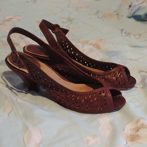 Frye Shoes - Frye Brown Cutout Peep-Toe Heels